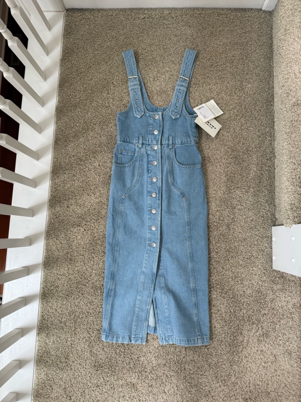 NWT Isabel Marant Etoile Filipine Pinafore Denim Dress 100% Cotton Size 2 FR 34 - Picture 2 of 7